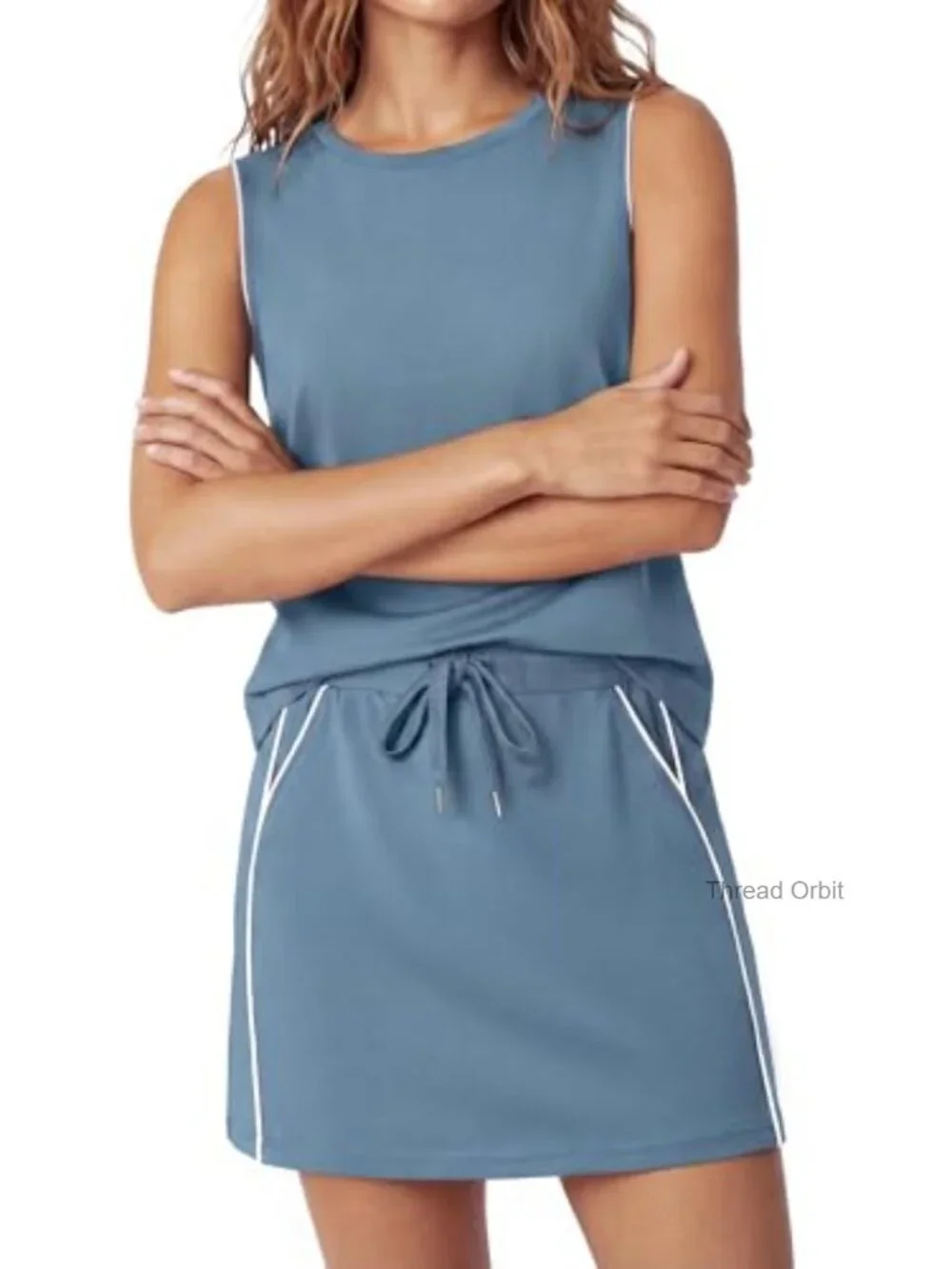 2 Piece Skirt Set Sleeveless Tank Top Skorts with Pockets Athletic Travel Outfit